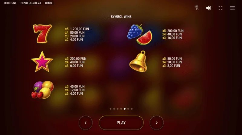 Heart Deluxe 2x - fizetési táblázat terjeszkedő Wild szívvel