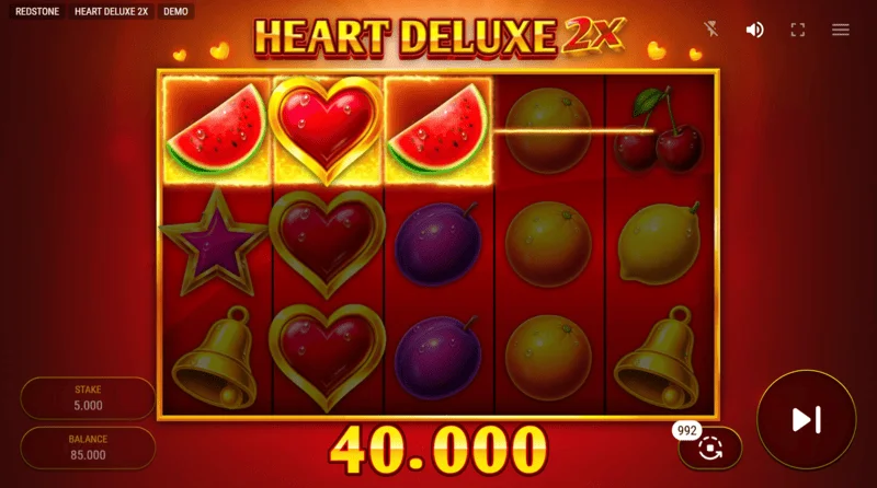 Heart Deluxe 2x - nyerő kombináció Wild szimbólummal a tárcsán